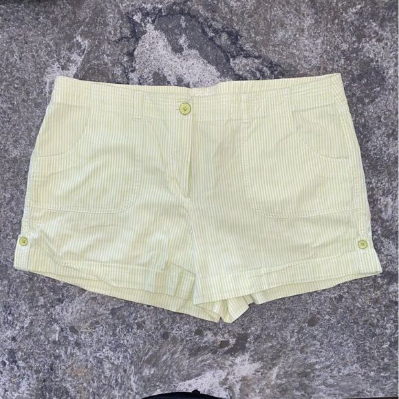 Ann Taylor Loft Womens Cotton Striped Mid Rise Shorts Green White Size 16 - Picture 1 of 8